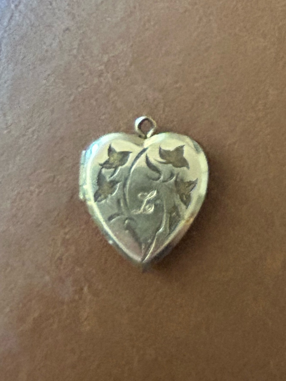 Antique 12k gold filled Heart Locket Pendant with Floral Engraving/letter L